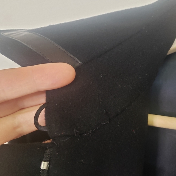 Tara Jarmon 36 Wool/Cashmere* Trench Coat Black Contrasting Faux Leather Trim - Picture 10 of 16